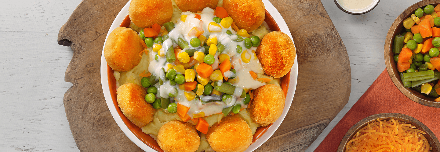 Chicken Nuggets with Mashed Potato  and Mixed Vegetables 